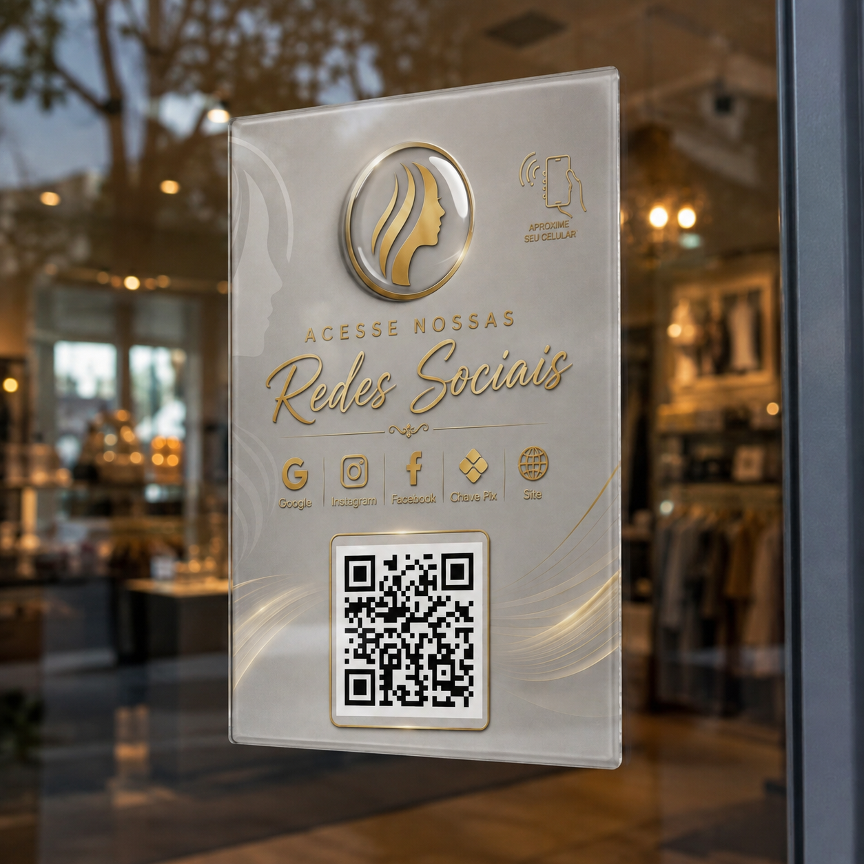 Placa em PVC Expandido Personalizada — ideal para colar em vitrines com tecnologia NFC