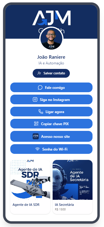 Cartão digital publicado, visto no celular do cliente
